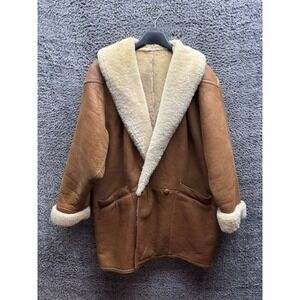 Adriana Relaxed Fit Sheepskin Leather Shearling Coat Brown Beige Womens Size L